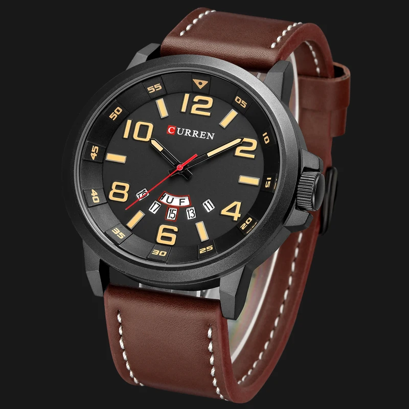 Часы мужские кварцевые с кожаным ремешком и датой водонепроницаемые 2019 |