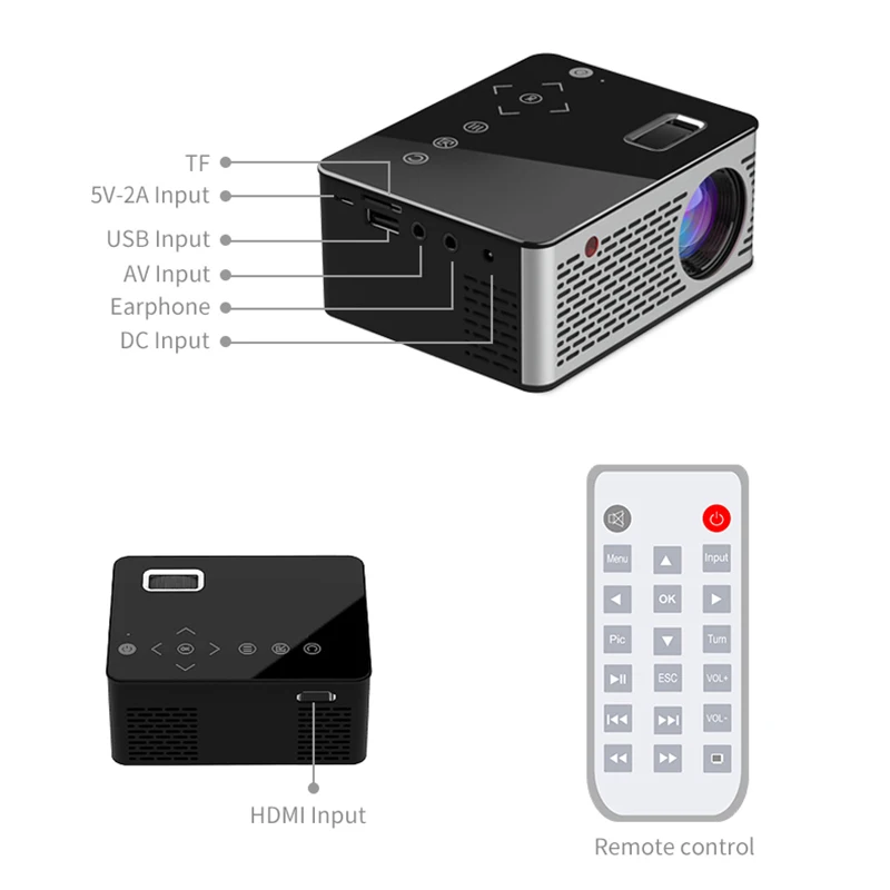 Everycom T200 мини проектор с сенсорными клавишами HDMI USB AV видеоигра портативный
