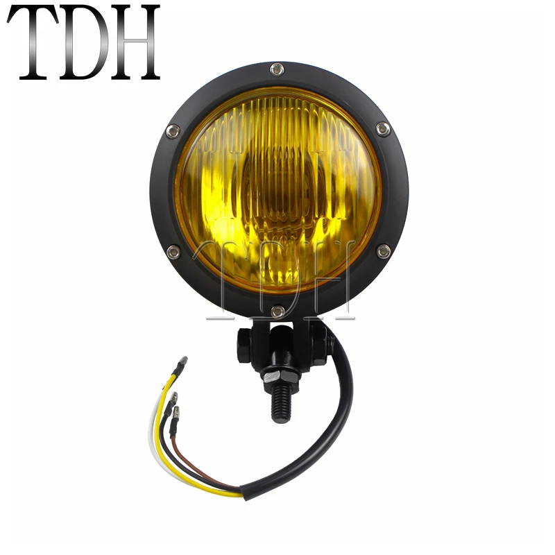 

Black Motorcycle Universal Retro Headlight Amber Lens 12V H4 4.5" Front Headlamp For Honda CG Cafe Racer Bobber Chopper Custom