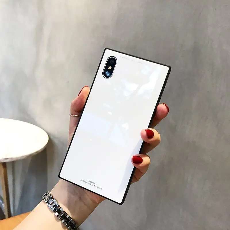 White Модное квадратное закаленное стекло чехлы для телефонов для iPhone X XS Max XR 8 7 6 6S Plus полная защита взрывозащищенное Закаленное покрытие - Цвет: White