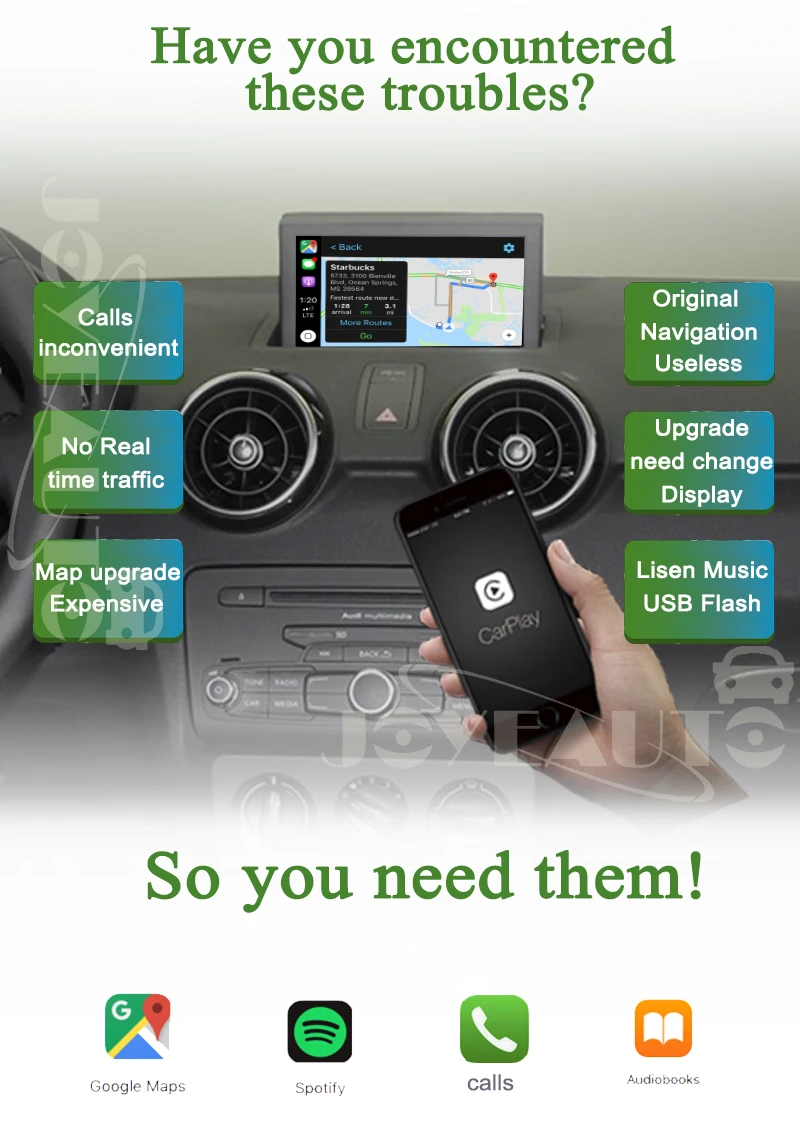 Joyeauto Aftermarket A1 Q3 MMI RMC OEM Wifi беспроводной Apple CarPlay интерфейс модифицированный для Audi с сенсорным экраном камера заднего вида