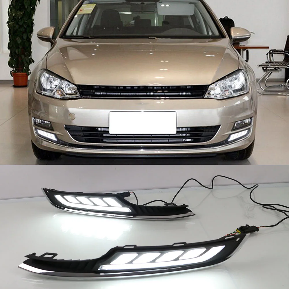 Желтый сигнальный фонарь для автомобиля DRL водонепроницаемый 12V Светодиодный дневной ходовой свет противотуманная лампа для Volkswagen Golf 7 2013