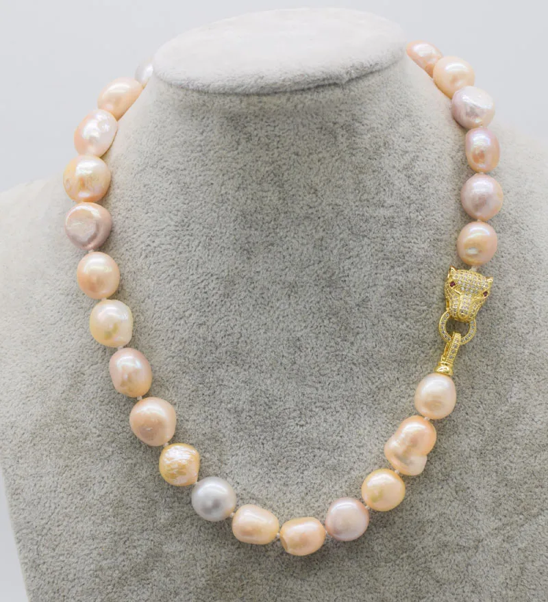 

freshwater pearl white pink purple baroque 12-15mm necklace 18inch FPPJ wholesale beads nature