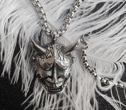 Титан Сталь маски для Hannya ожерелье с подвеской маской 24 дюймовая цепочка|necklace