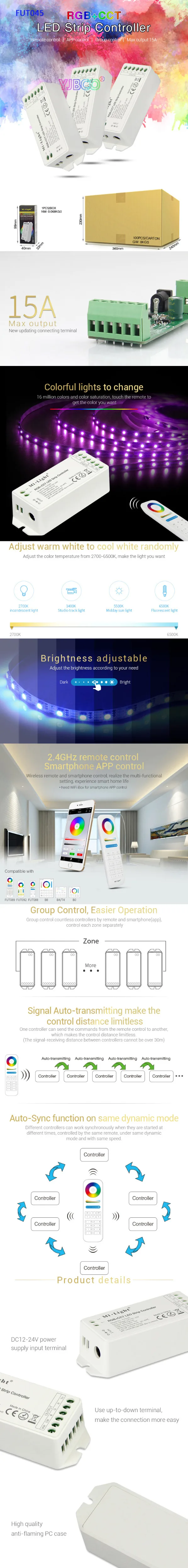 Miboxer RGB/RGBW/RGB+ CCT контроллер светодиодной ленты DC12V~ 24 V; 2,4G беспроводной смарт-пульт дистанционного управления
