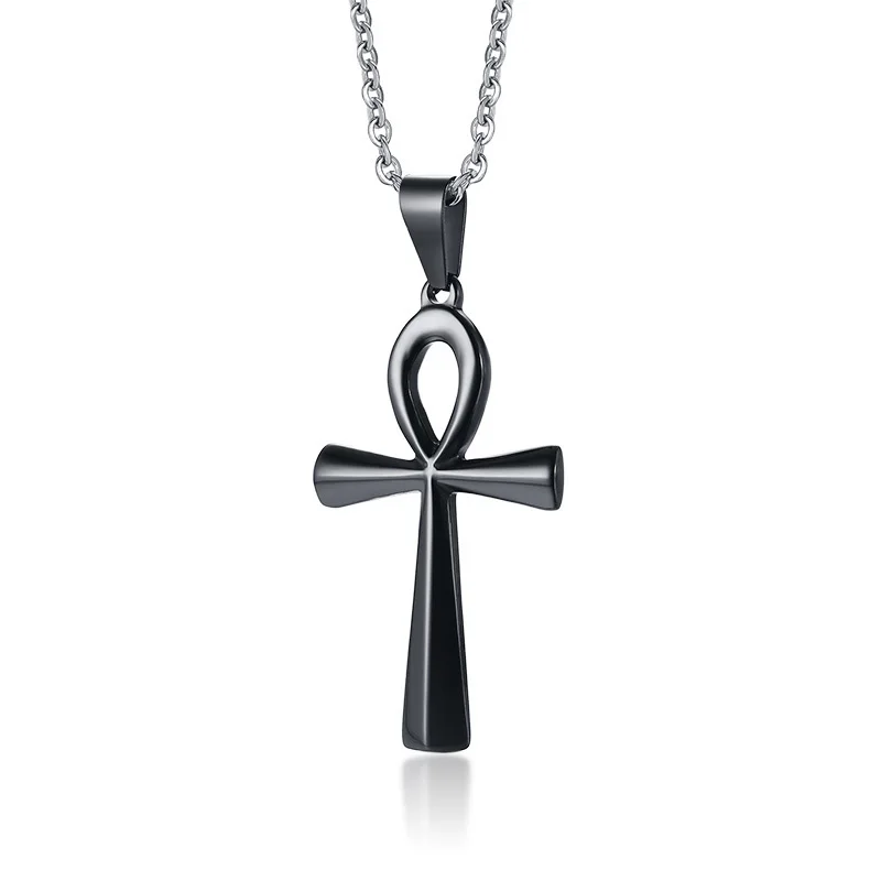 Black Color Vnox Ankh крест ожерелье кулон ключ жизни три тона из нержавеющей стали Египетский крест мужской воротник молитва подарки - Окраска металла: Black Color