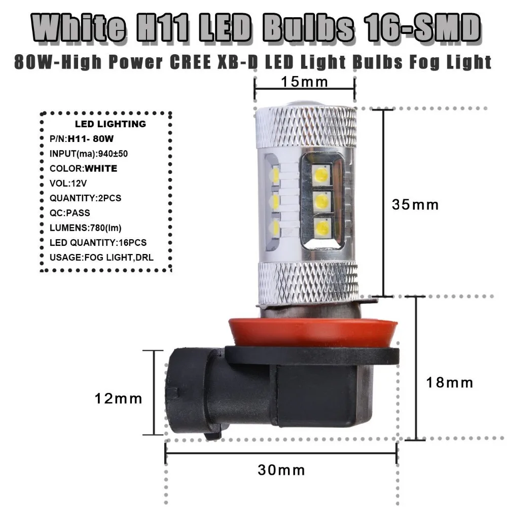 2 шт./лот супер белый H8 H11 CREE чип-диод лампочка светодиодное освещение