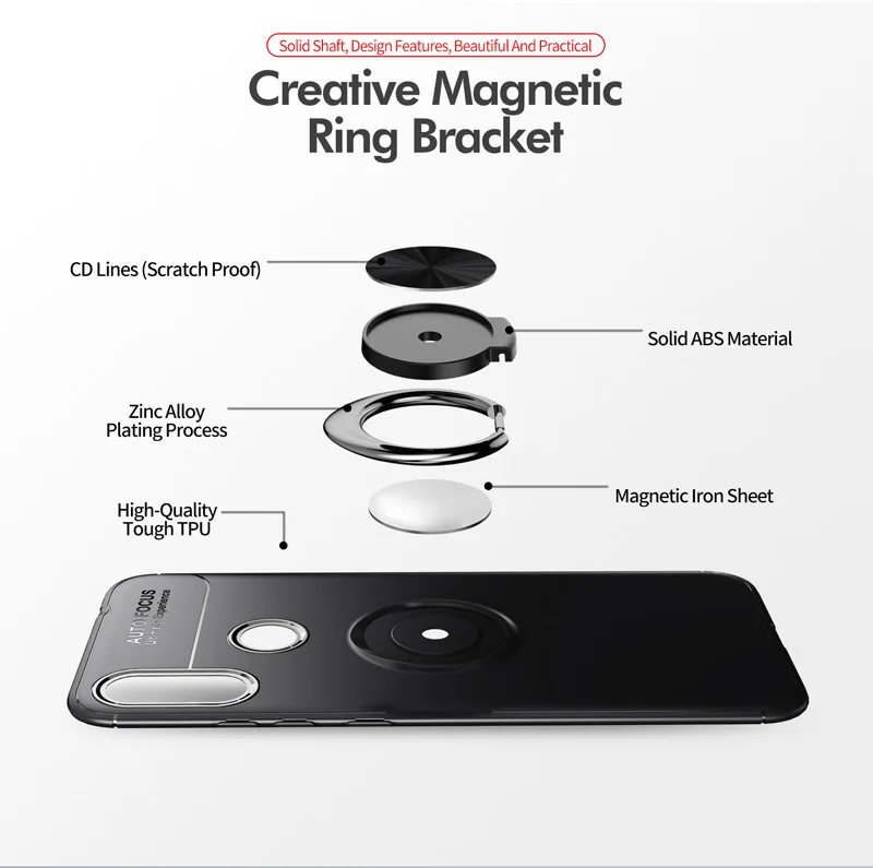 360 Ring Case Cover For huawei honor 8A 8C 8X Y9 2019 holder Rotating magnet Matte Soft Silicone TPU coque |