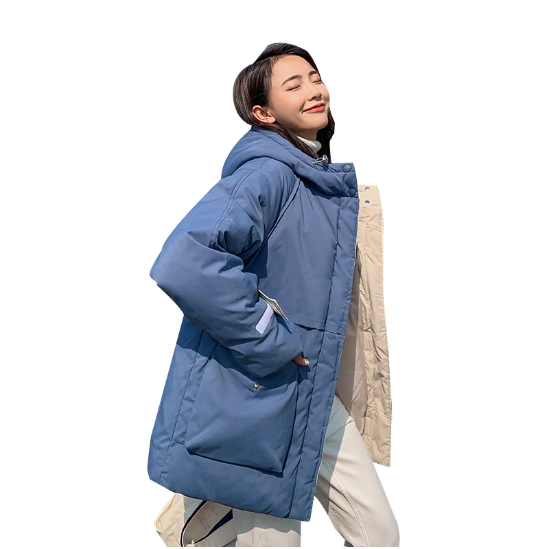 

Winter jacket parkas 2019 new women's fashion wild hooded Big pocket thick warm splice long cotton down jacket winter coat