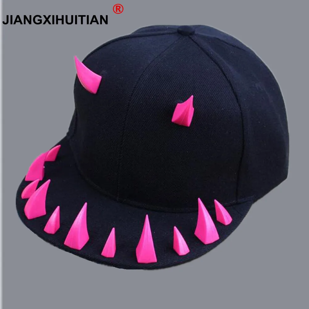 Wholesale Novelty OX Horn Snapback Caps Men Punk Snapback Baseball Caps Women Punk Horns Cap Hip Hop Hats boy girl 2 colors