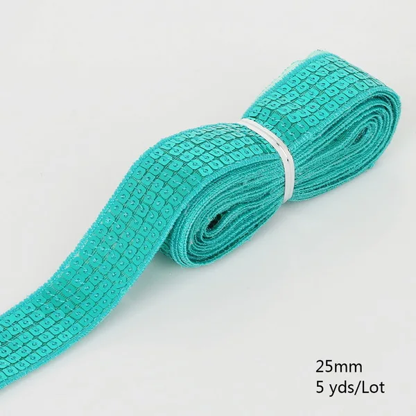 Peacock Green 5 ярдов Блестящий бисер блесток ленты 25 мм DIY танцевальный костюм Сценические наряды кружева украшения шляпа украшения - Цвет: Peacock Green