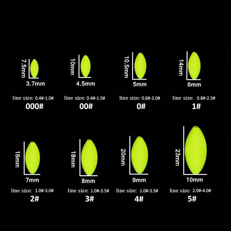 5packs Fluorescence Fishing Float 7 Star Float  Olive Float Fishing Tackle Accessories For Night Fishing A189