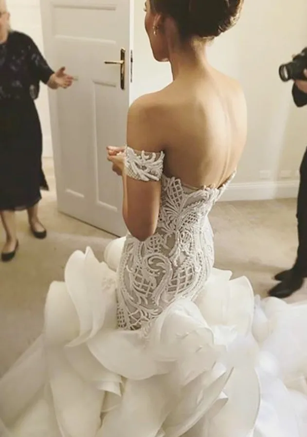vestido boda mujer Fashionable Ruffled Organza Wedding Dress 2019 Off-the-Shoulder Mermaid Gowns Button Back | Свадьбы и торжества