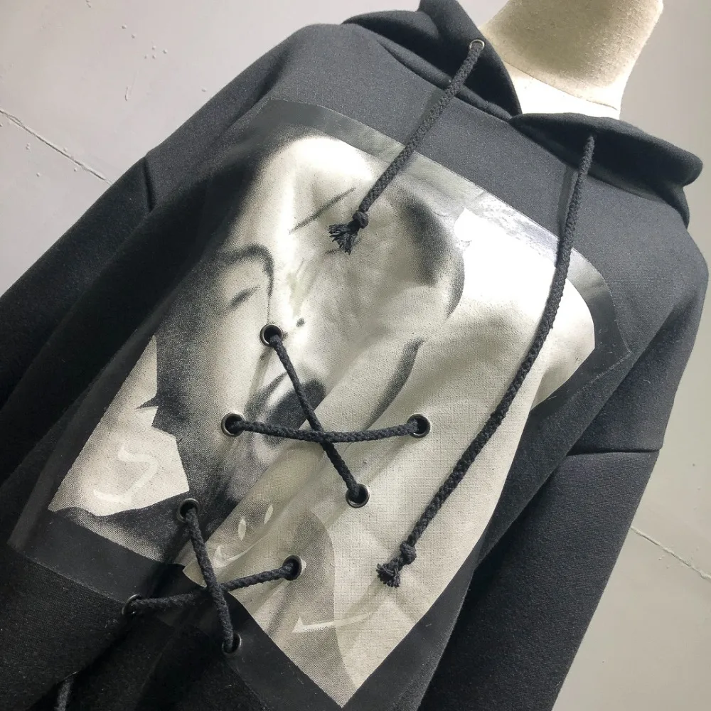 Guochao Harajuku Bf свободная толстовка с капюшоном средней длины персональным принтом и