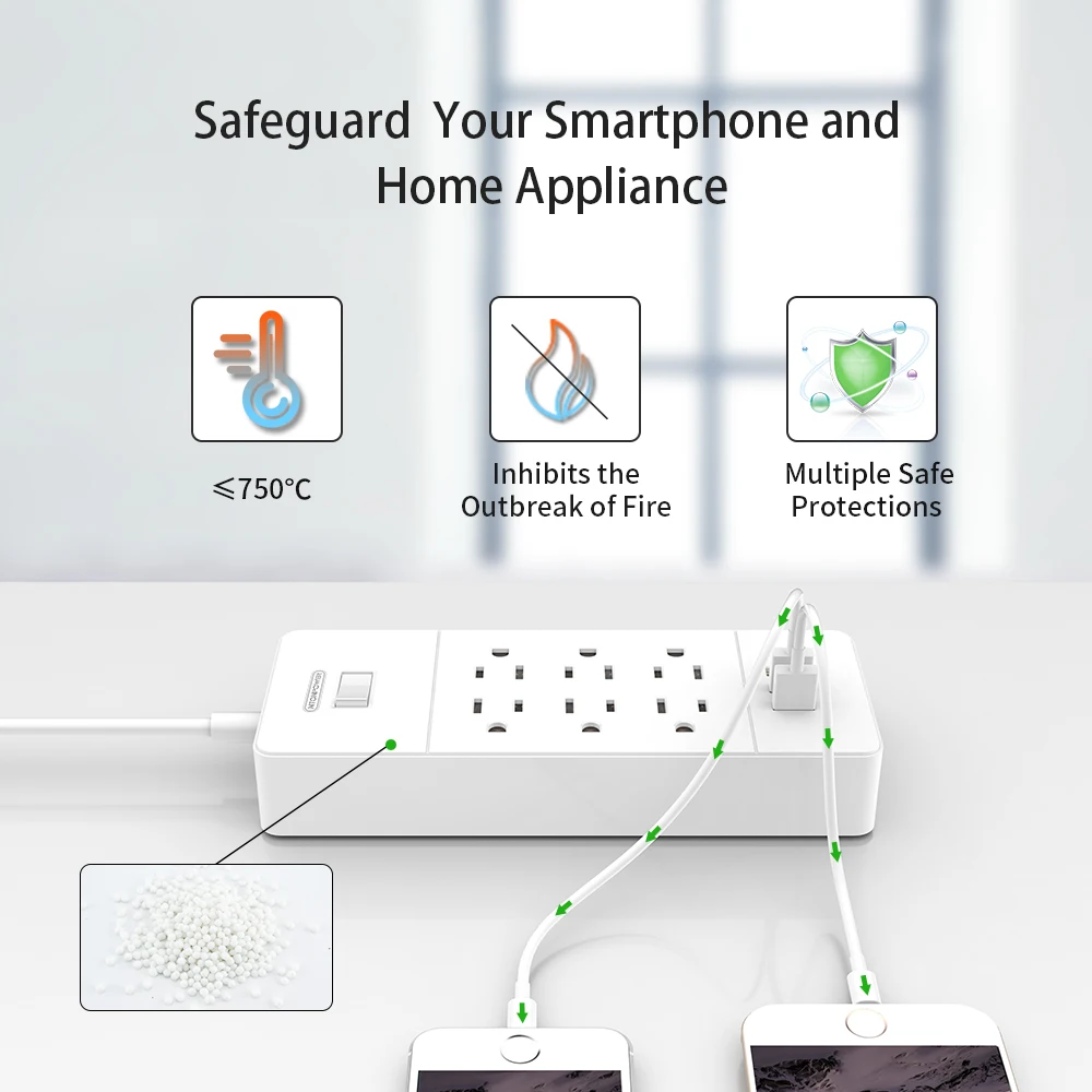NTON POWER Smart Power Strip настенная 6 AC 4 USB зарядная станция с защитой от перенапряжения
