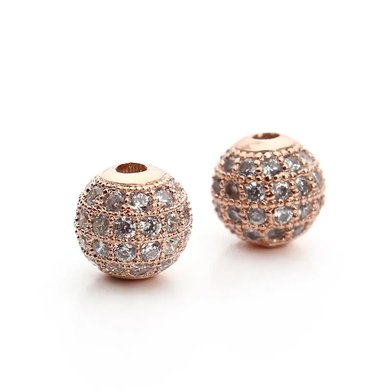 Круглые бусины с фианитами 2 шт./лот 8 мм золотые отверстием для изготовления