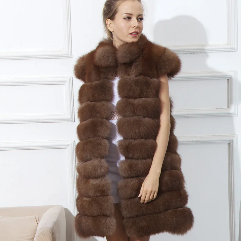 

CNEGOVIK hot sell Women's warm fur vest Imitation of sable fox fur vest The horizontally styles with real leather real fur vest