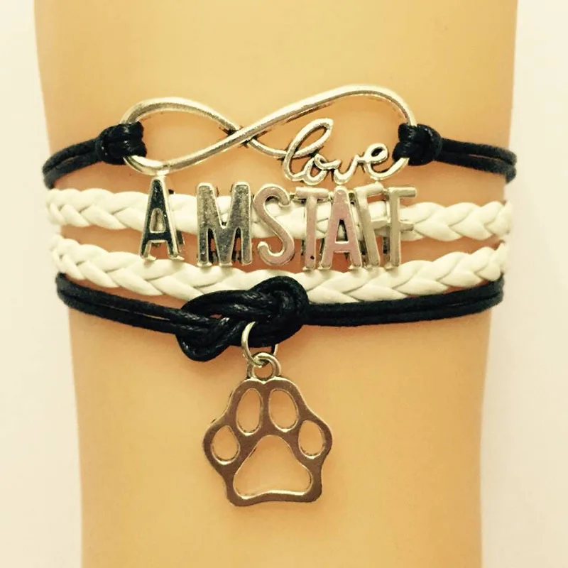 Прямая поставка, бесконечность любовь браслет amstaff щенка влюбленных подарок ручной работы Плетеные Восковые кожаные браслеты и браслеты обертывание ювелирных изделий