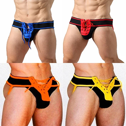 New Arrival Men Sexy Althetic Strap Underwear Ass Expose Backless Lace Up Thong Short Boxer |