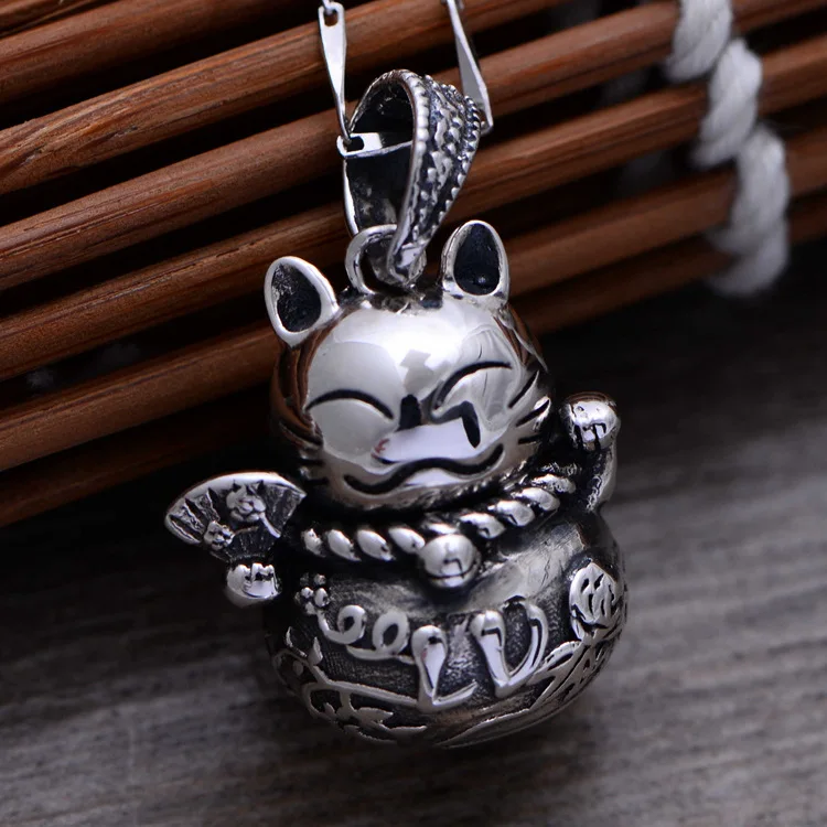 Lucky Cat & Bag 925 пробы серебряный Ретро Подвеска для ожерелья мужчин и женщин