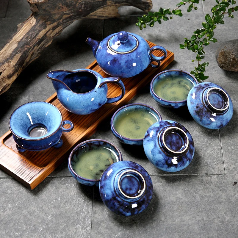 

Печной фарфор набор чайной посуды Кунг фу чашки комплект Творческий цельный керамический набор "Кунг-фу" ПУ-эр чая со миска Чайник Чайная Ча...
