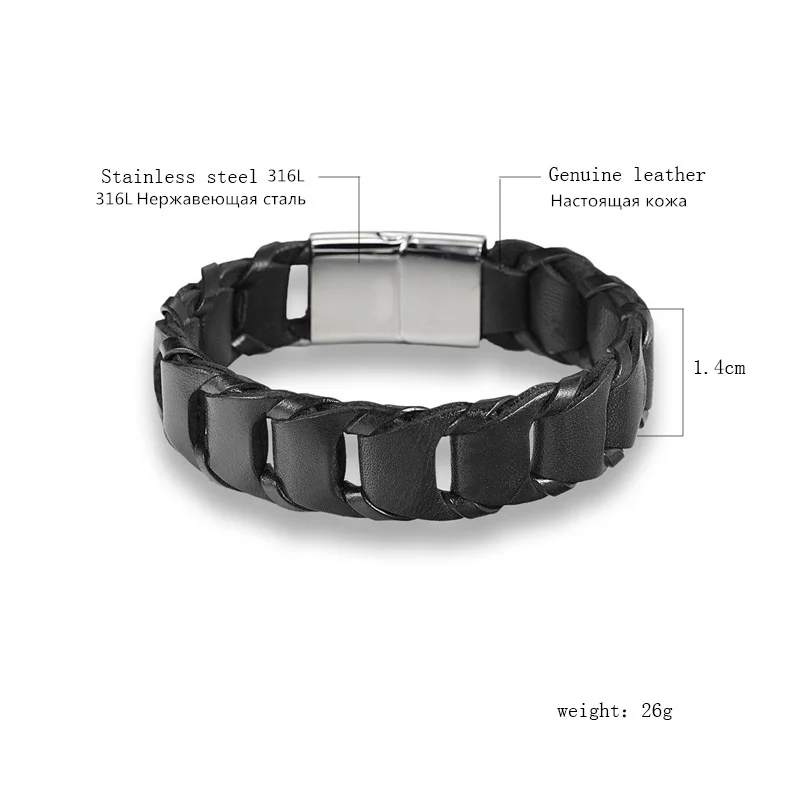 2018 мужской браслет в стиле панк из воловьей кожи Плетеный модный нержавеющей