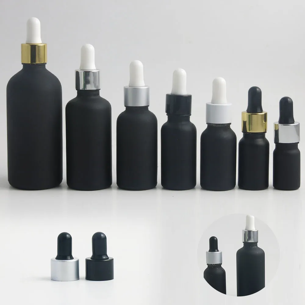 

12 x 100ml 50ml 30ml 20ml 15ml 10ml 5ml frost black glass essential oil dropper bottle wtih piepette drop vials Containers