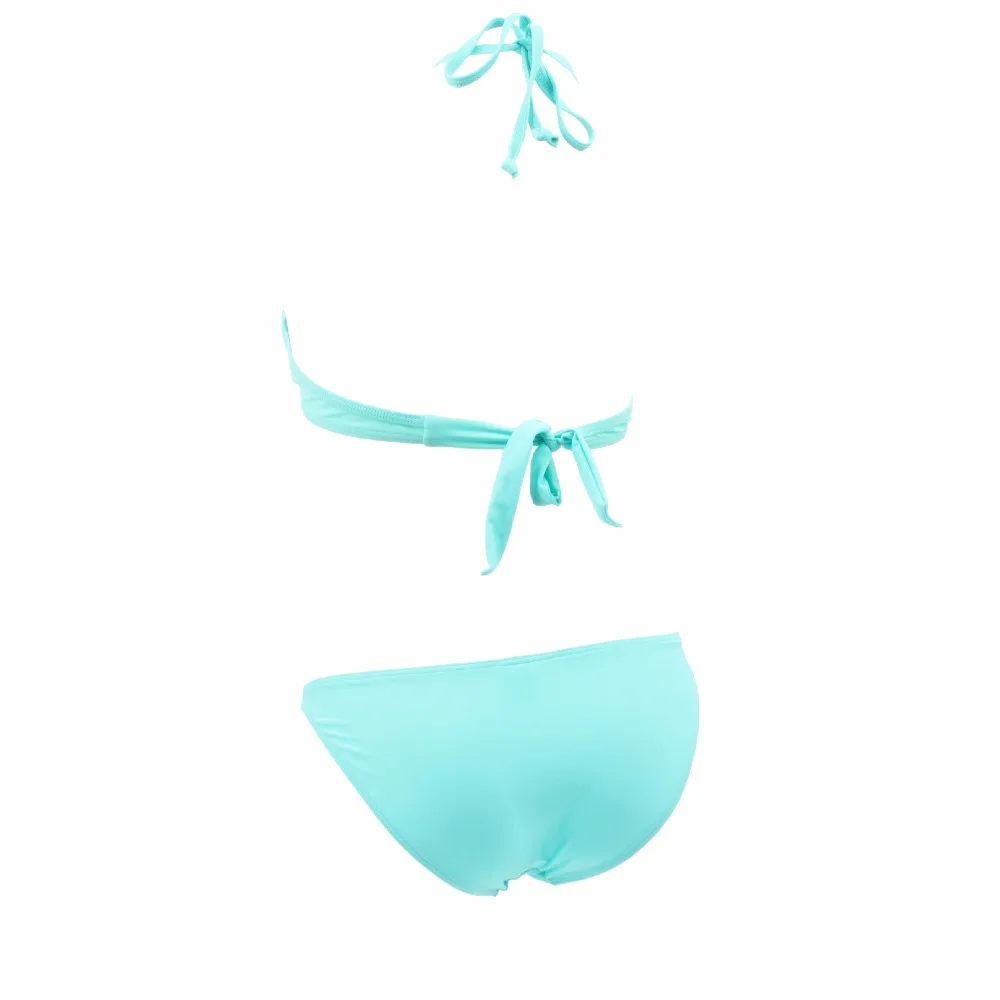 Черные однотонные сексуальные бикини металлические с кольцами пуш ап бандажные