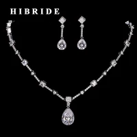 hibride high quality korean style women bridal jewelry set aaa cubic zircon white gold color necklace earring sets n 183