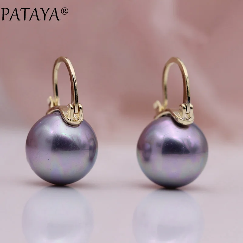 PATAYA, новинка, круглые, имитация жемчуга, длинные серьги, 585, розовое золото, женские вечерние, подарок, хорошее ювелирное изделие, простые серьги-подвески большого размера