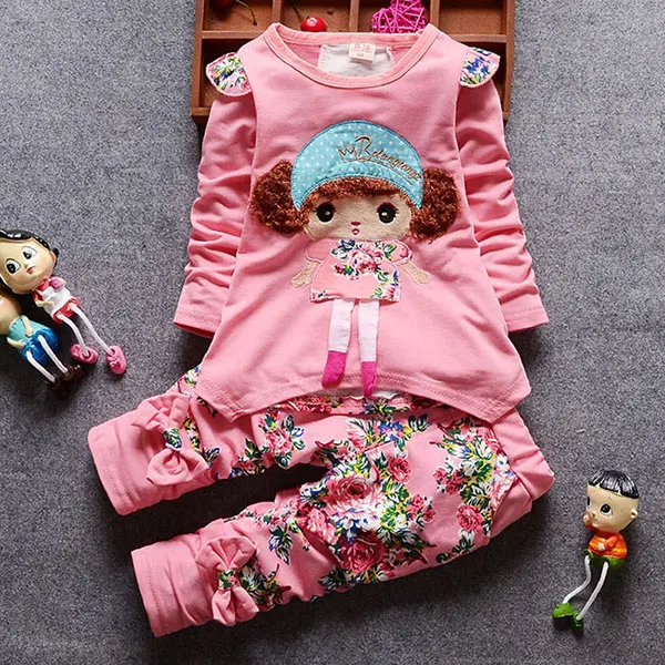 pink set Осенняя одежда для маленьких девочек топы, футболки+ комбинезон комплекты одежды для новорожденных, одежда для первого дня рождения, комплекты одежды для маленьких девочек - Цвет: pink set