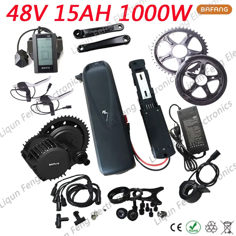Лидер продаж Bafang Mid привод 48V 1000 ваттовый мотовелосипед фэт мотор Наборы с Hailong 15AH