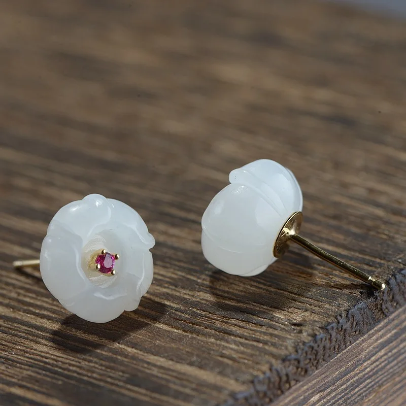 Женские серьги из серебра 100% пробы с изысканными нефритовыми