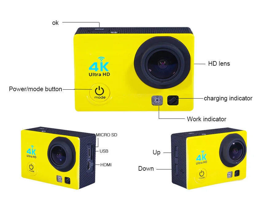 Qriginal hero Экшн-камера 4 K/30FPS Ultra HD wifi 1080 P/60fps 170 объектив для дайвинга водонепроницаемый 30M go DV Шлем Спортивная камера pro 4/7