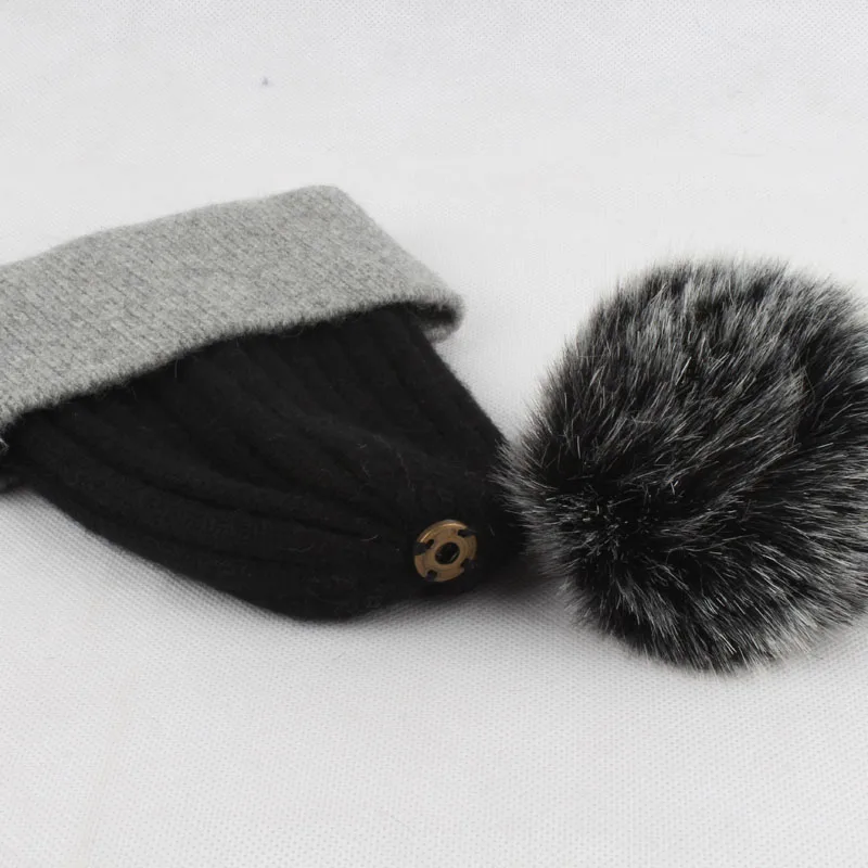 

Winter Hat For Women Knitted Wool Beanie Caps Faux Fur Pompom hats Warm Skullies Ladies