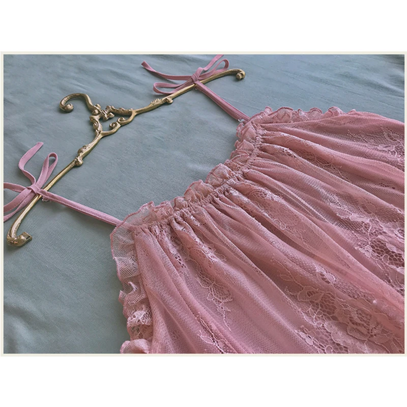 Caiyier Silk Lace Patchwork Bathrobe Nightgown Sexy Ladies Night Dress Green Pink Sleep Dress Summer Female Lingerie