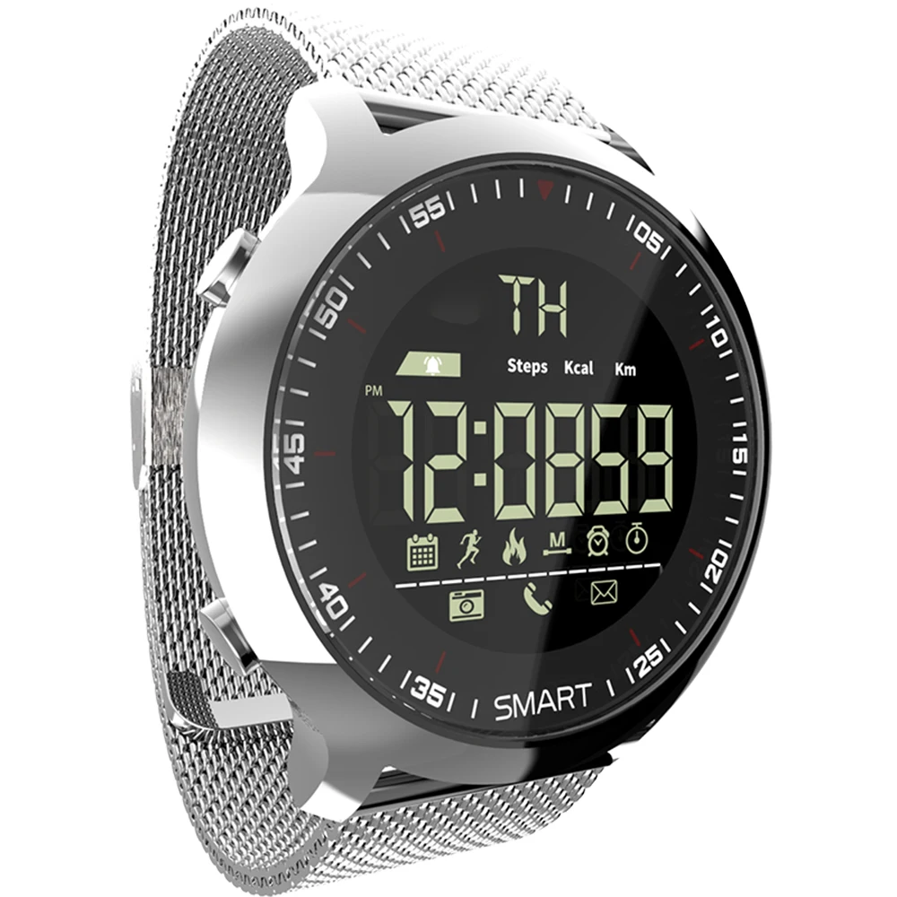 Смарт-часы lokmat MK18, спортивные, lcd, водонепроницаемые, шагомеры, напоминание о сообщениях, BT, для плавания, мужские смарт-часы, секундомер, для ios, Android - Цвет: Серебристый