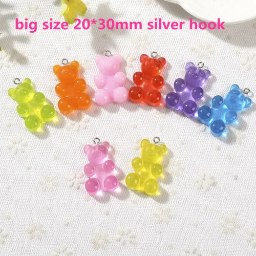 silver hooks 20*30 мм, 20 шт, смола gummy bear candy, большой размер, ожерелье, подвески, очень милый брелок, подвески, ожерелья для украшения своими руками - Окраска металла: silver hooks