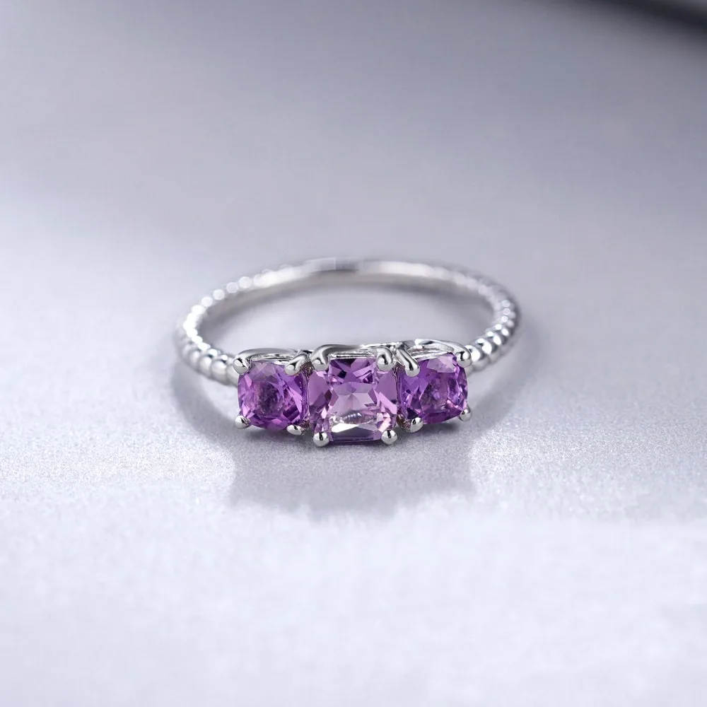 GEM'S BALLET 1.39ct натуральный аметист кольцо с тремя камнями для женщин 925 пробы Серебряный Драгоценный Камень Обручальное кольцо ювелирные изделия