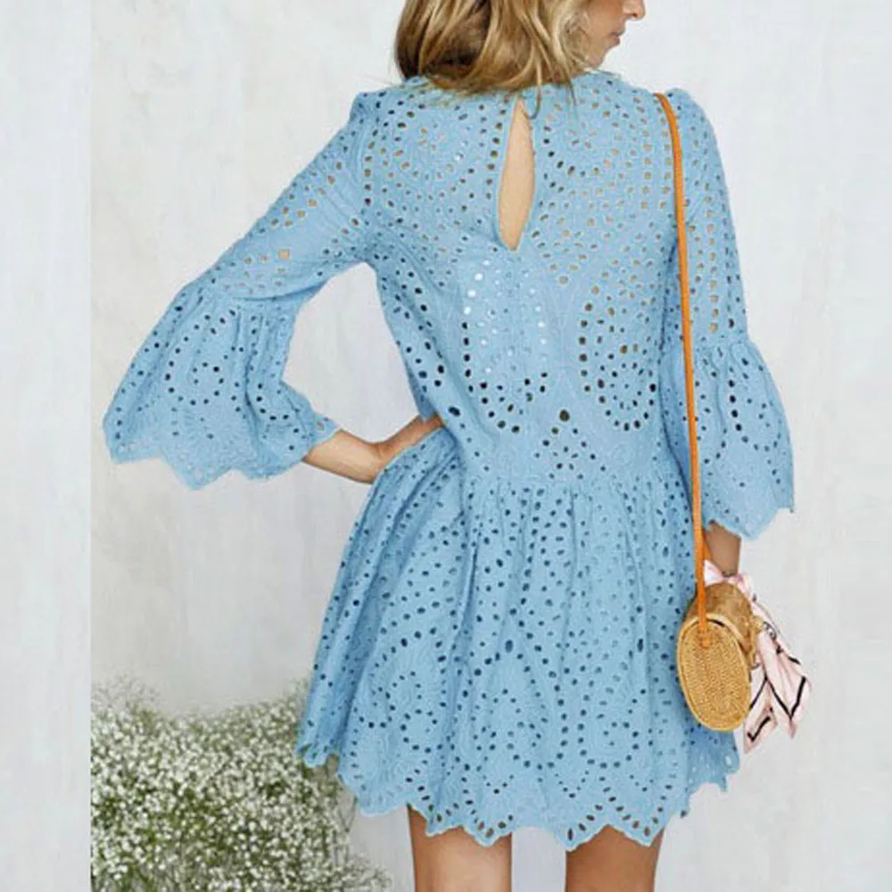 

Women fashion Dresses Womens Flowers Lace Short Sleeve Round neck Party Dress Vintage Lace Dress