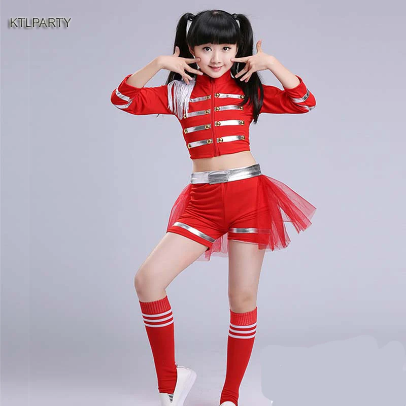 

KTLPARTY children girl red cheerleader cheerleading Gymnastics dress costumes Jazz dancer clothes costume pants stocking