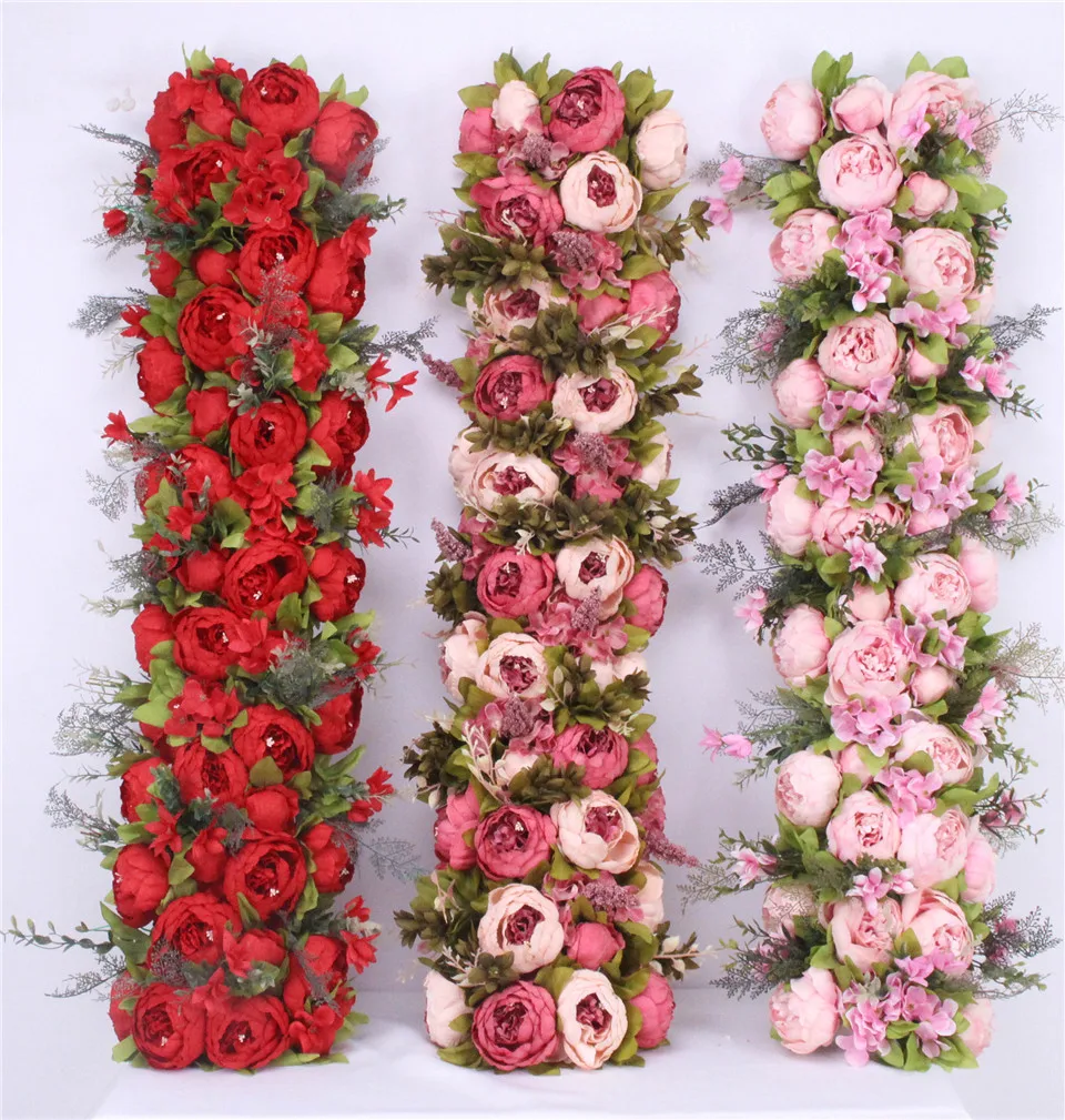 custom made Artificial rose flower row Wedding background wall arch Welcome desk decorative fake flower Home holiday decoration