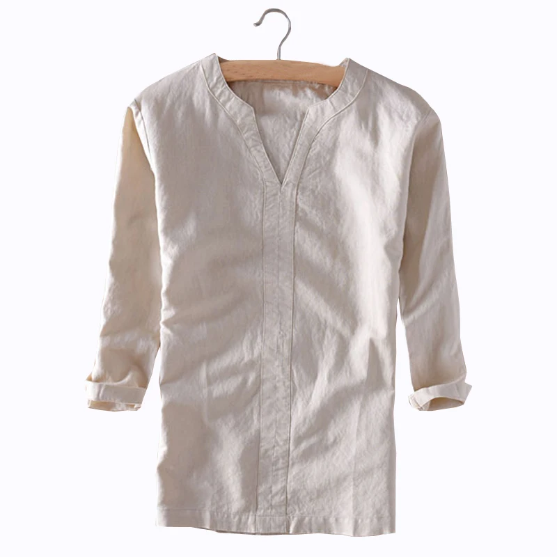 Китайский стиль белье хлопок Футболка 2017 г. Мужская Повседневная дышащая белая