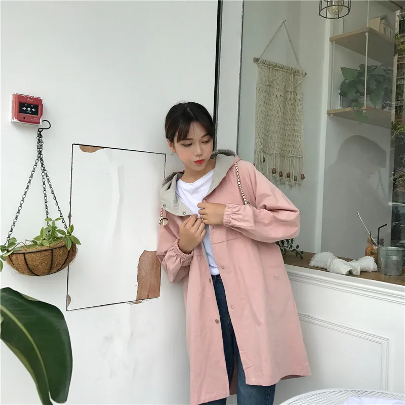 Длинное пальто 2018 Осень Женская мода корейский Длинные рукава Топы Свободные