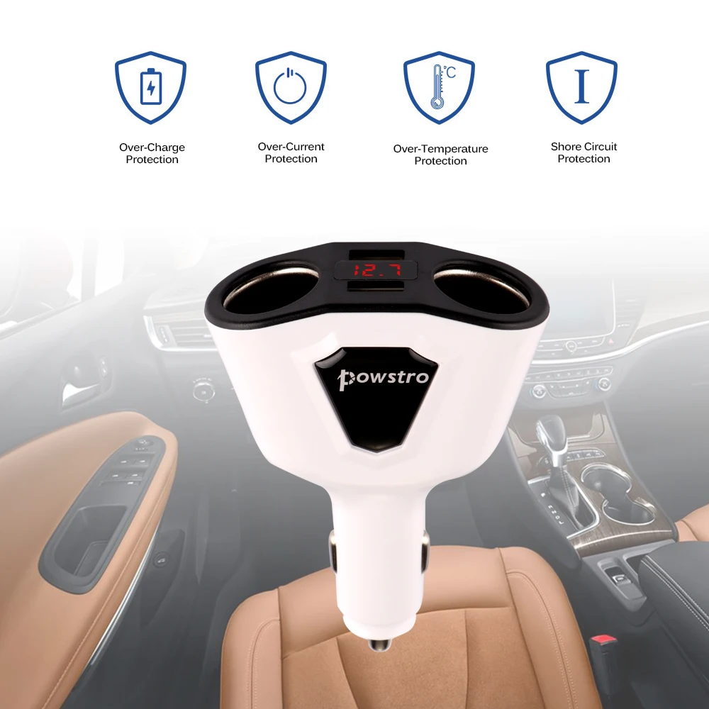 Автомобильное зарядное устройство Powstro 3 1 а с двумя usb портами и 2 розетками для