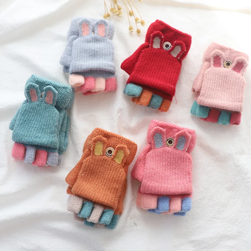 Winter baby half finger warm gloves boys and girls lovely carton kids knitting with high quality 3 yards | Детская одежда и обувь