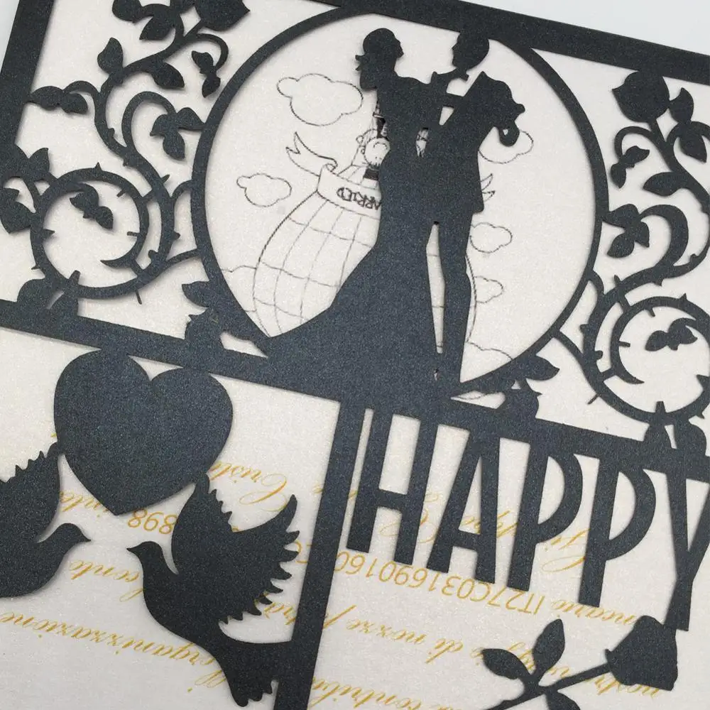 

50 pcs/lot Bride and bridegroom Laser Cut happy Wedding Invitation Card Birthday Party marriage annivery dinner Supplies