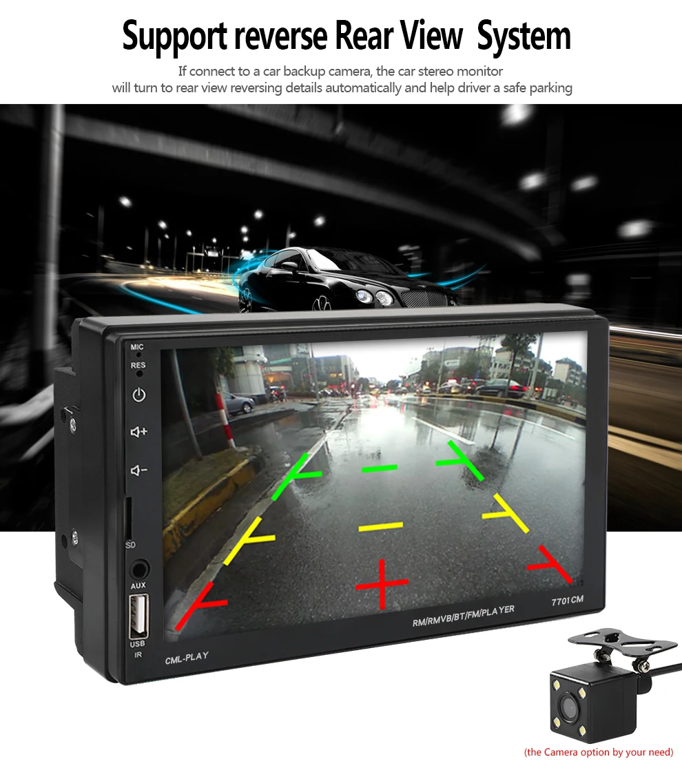 Автомагнитола 2din с сенсорным экраном 7 дюймов стерео SD/FM/MP5/USB/AUX Bluetooth мультимедиа