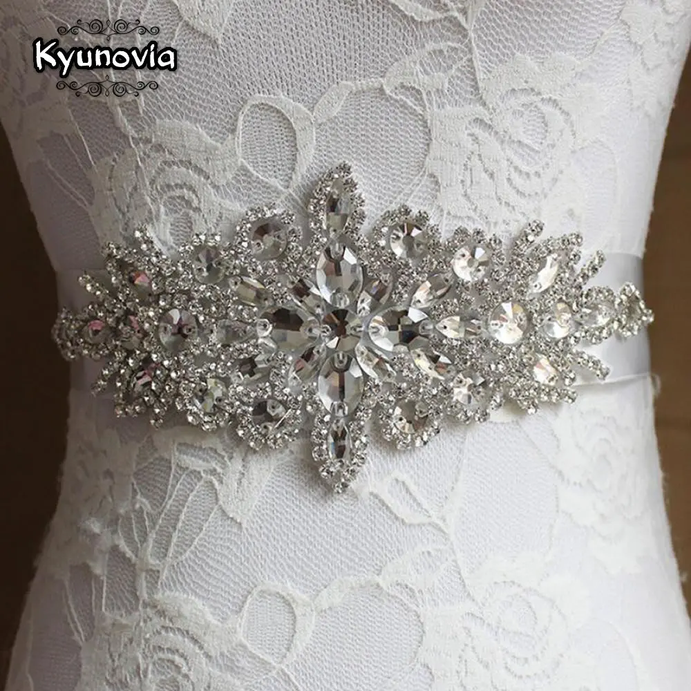 

Пояс Свадебный Kyunovia FB20, атласный пояс с кристаллами для свадебного платья, пояс с лентой для невесты, для вечернего выпускного вечера