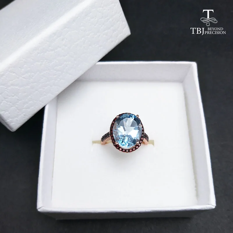 TBJ большой размер 5.5ct небесно голубой топаз Женское кольцо с драгоценным камнем